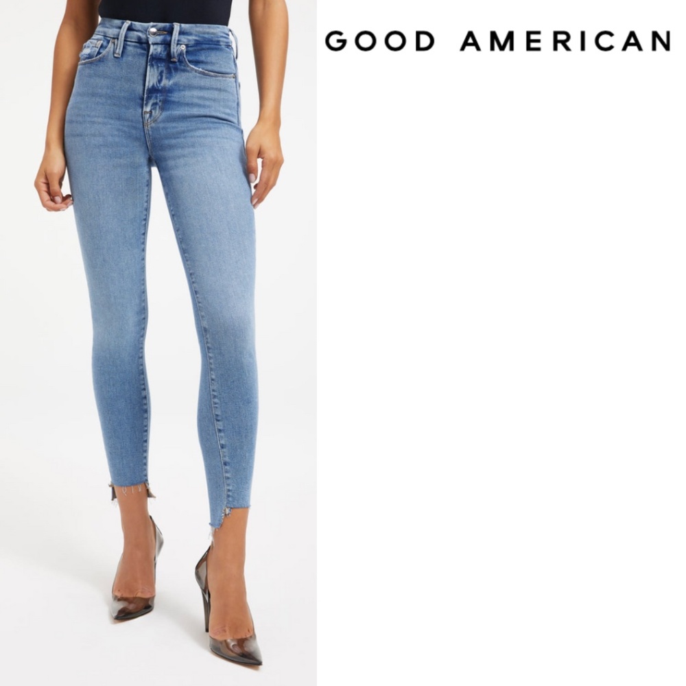 Good American Good Waist High Rise Step Hem Skinny Jeans
